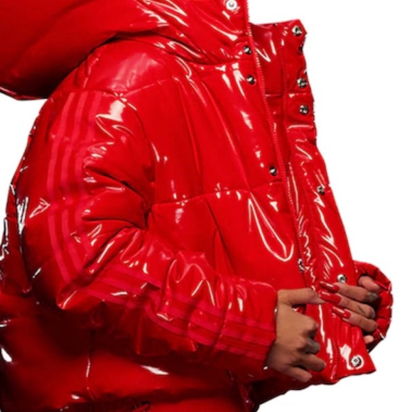 New with tags Ivy park adidas by Beyoncé red faux latex puffer. Large. - Picture 4 of 16